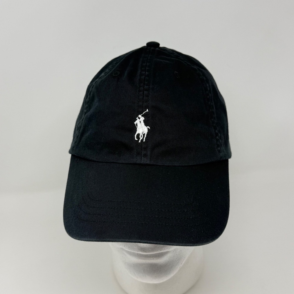 Polo Ralph Lauren Mens Black Cotton Chino Baseball Cap White Pony Logo Hat